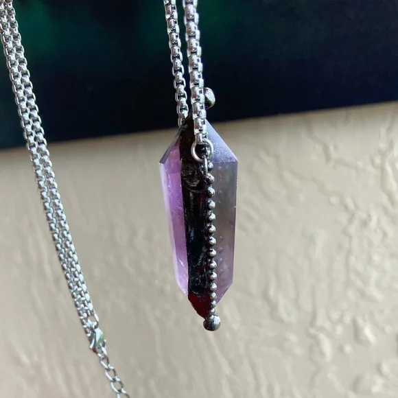 Natural purple amethyst crystal gemstone boho goth moon charm - Picture 13 of 16